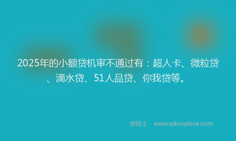 2025年的小额贷机审不通过有：超人卡、微粒贷、滴水贷、51人品贷、你我贷等。
