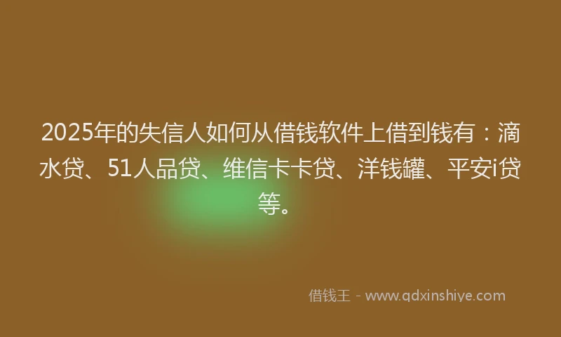 2025年的失信人如何从借钱软件上借到钱有：滴水贷、51人品贷、维信卡卡贷、洋钱罐、平安i贷等。