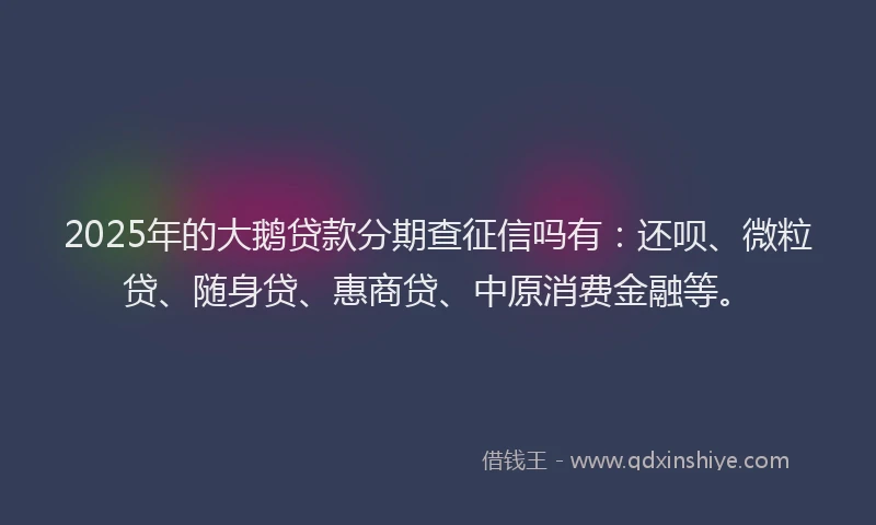 2025年的大鹅贷款分期查征信吗有：还呗、微粒贷、随身贷、惠商贷、中原消费金融等。