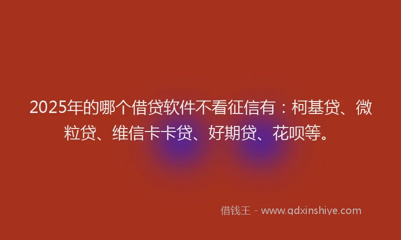 2025年的哪个借贷软件不看征信有：柯基贷、微粒贷、维信卡卡贷、好期贷、花呗等。