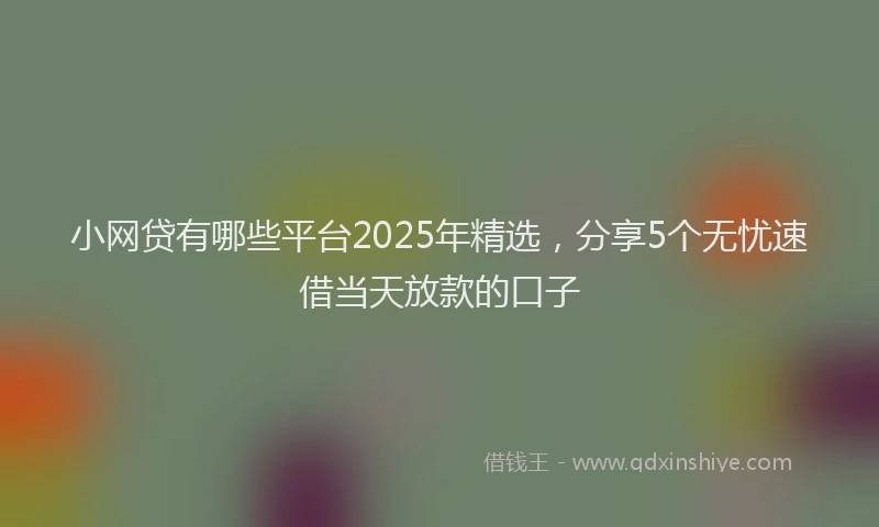 小网贷有哪些平台2025年精选，分享5个无忧速借当天放款的口子