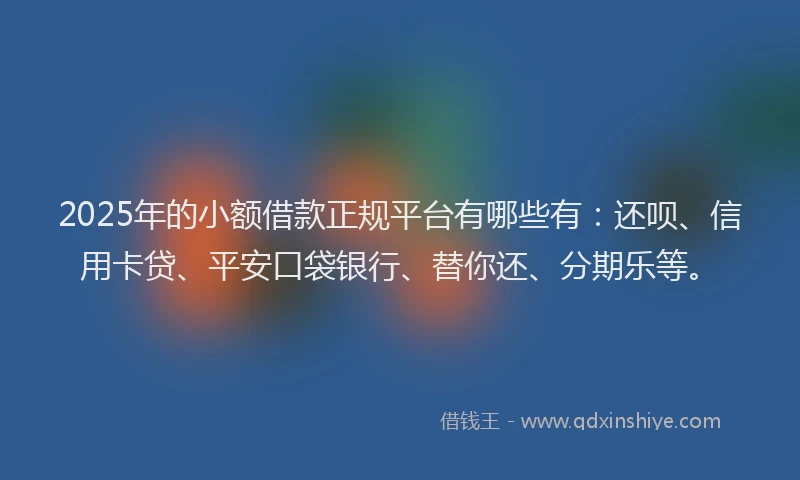 2025年的小额借款正规平台有哪些有：还呗、信用卡贷、平安口袋银行、替你还、分期乐等。