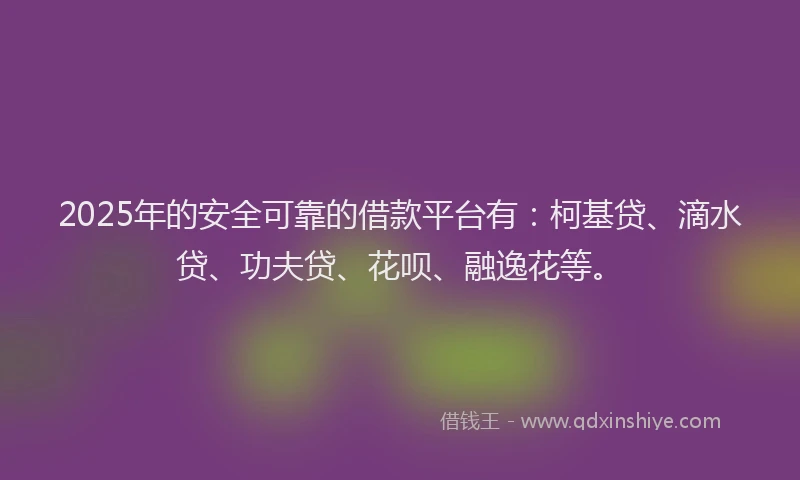 2025年的安全可靠的借款平台有：柯基贷、滴水贷、功夫贷、花呗、融逸花等。