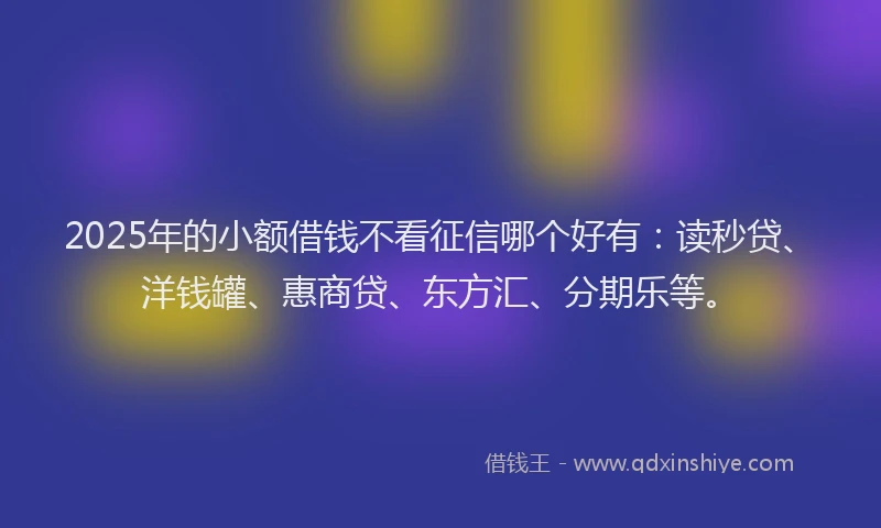 2025年的小额借钱不看征信哪个好有：读秒贷、洋钱罐、惠商贷、东方汇、分期乐等。