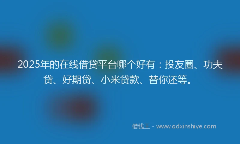 2025年的在线借贷平台哪个好有：投友圈、功夫贷、好期贷、小米贷款、替你还等。