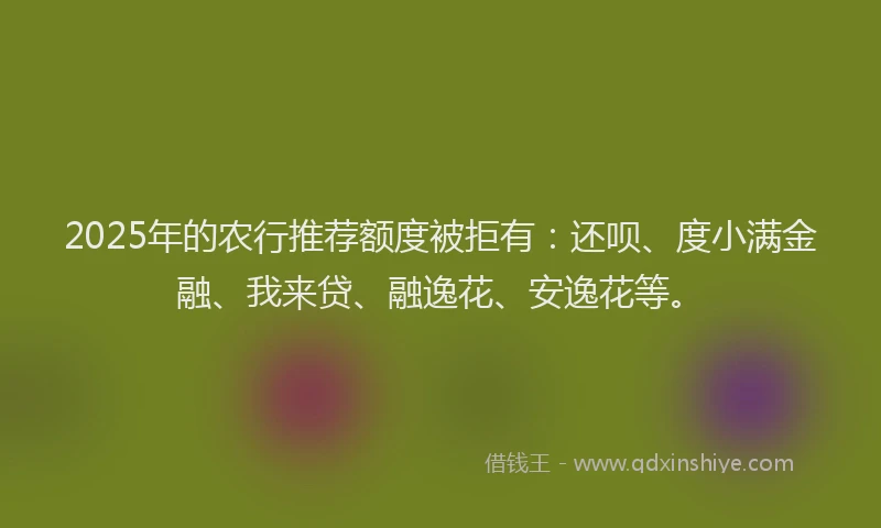 2025年的农行推荐额度被拒有：还呗、度小满金融、我来贷、融逸花、安逸花等。