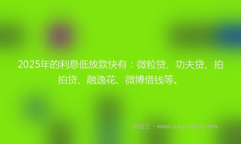 2025年的利息低放款快有：微粒贷、功夫贷、拍拍贷、融逸花、微博借钱等。