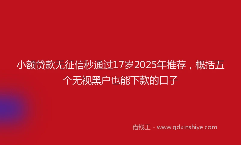 小额贷款无征信秒通过17岁2025年推荐，概括五个无视黑户也能下款的口子