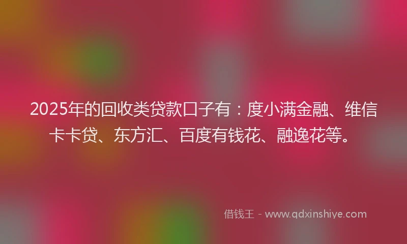 2025年的回收类贷款口子有：度小满金融、维信卡卡贷、东方汇、百度有钱花、融逸花等。