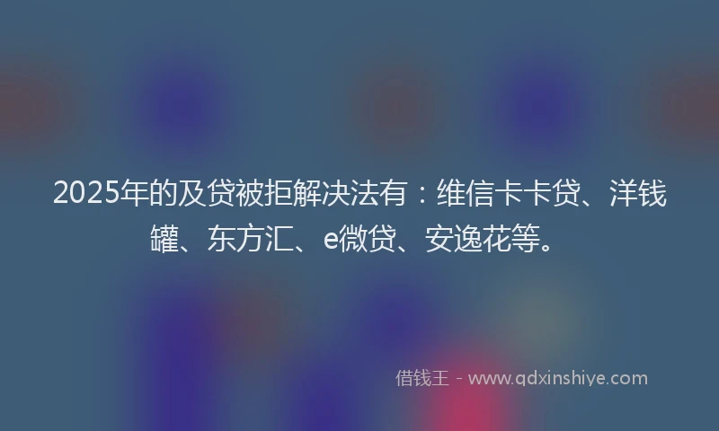 2025年的及贷被拒解决法有：维信卡卡贷、洋钱罐、东方汇、e微贷、安逸花等。