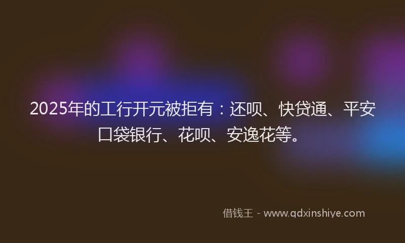 2025年的工行开元被拒有：还呗、快贷通、平安口袋银行、花呗、安逸花等。