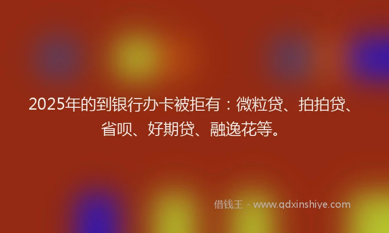 2025年的到银行办卡被拒有：微粒贷、拍拍贷、省呗、好期贷、融逸花等。