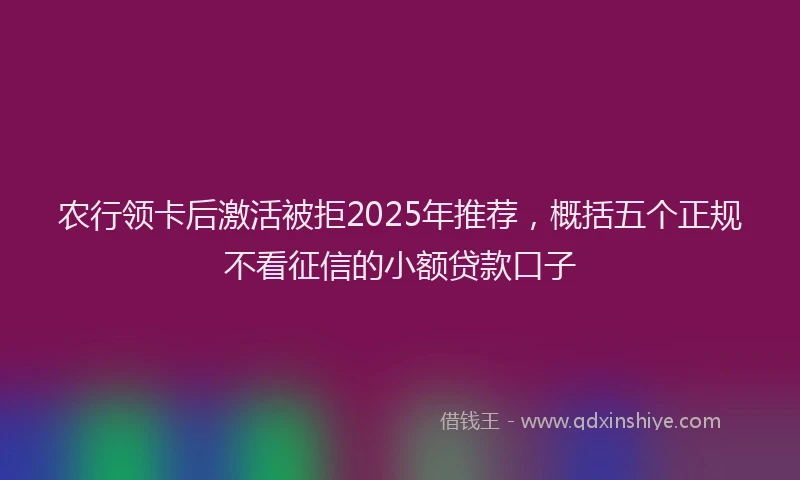 农行领卡后激活被拒2025年推荐，概括五个正规不看征信的小额贷款口子