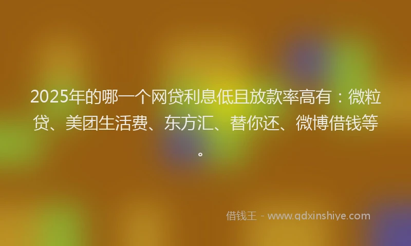 2025年的哪一个网贷利息低且放款率高有：微粒贷、美团生活费、东方汇、替你还、微博借钱等。