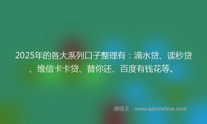 2025年的各大系列口子整理有：滴水贷、读秒贷、维信卡卡贷、替你还、百度有钱花等。