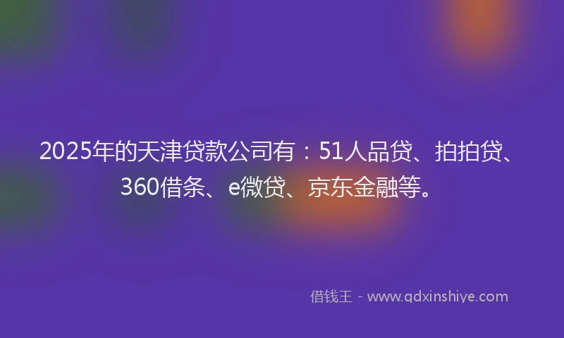 2025年的天津贷款公司有：51人品贷、拍拍贷、360借条、e微贷、京东金融等。