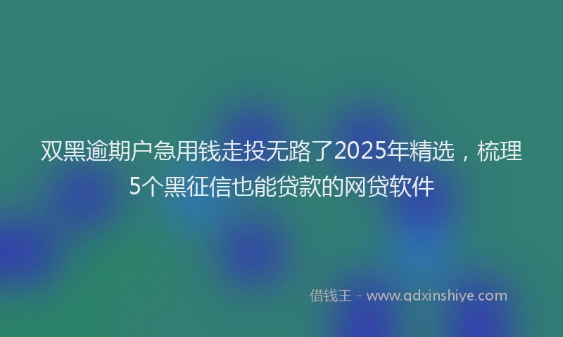 双黑逾期户急用钱走投无路了2025年精选，梳理5个黑征信也能贷款的网贷软件