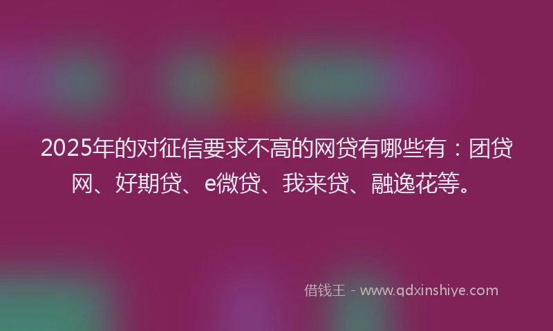 2025年的对征信要求不高的网贷有哪些有：团贷网、好期贷、e微贷、我来贷、融逸花等。