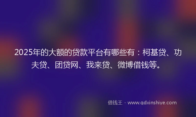 2025年的大额的贷款平台有哪些有：柯基贷、功夫贷、团贷网、我来贷、微博借钱等。