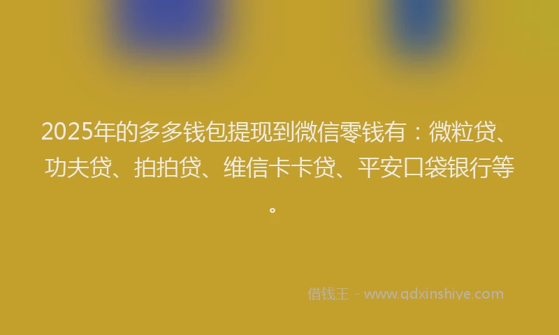 2025年的多多钱包提现到微信零钱有：微粒贷、功夫贷、拍拍贷、维信卡卡贷、平安口袋银行等。
