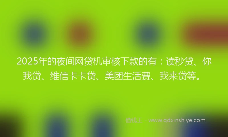 2025年的夜间网贷机审核下款的有：读秒贷、你我贷、维信卡卡贷、美团生活费、我来贷等。