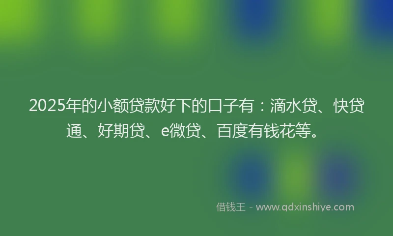 2025年的小额贷款好下的口子有：滴水贷、快贷通、好期贷、e微贷、百度有钱花等。
