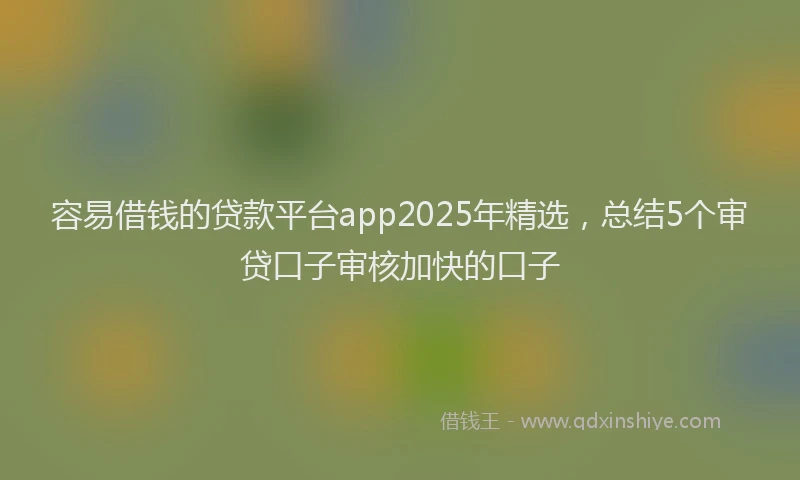 容易借钱的贷款平台app2025年精选，总结5个审贷口子审核加快的口子