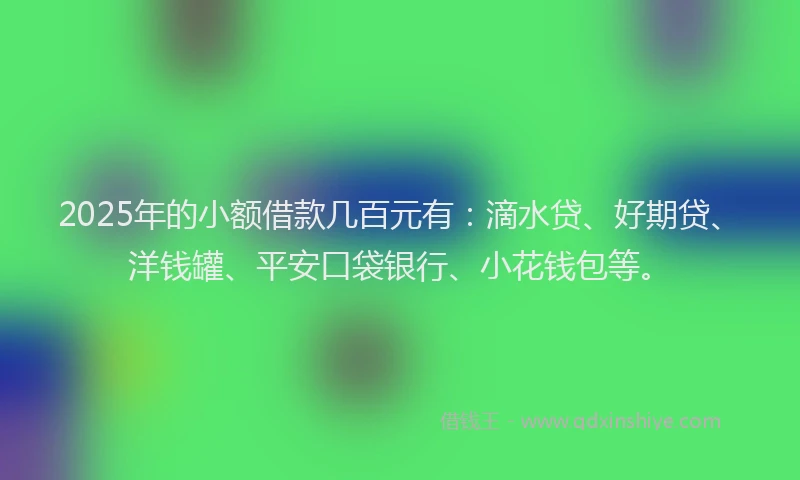2025年的小额借款几百元有：滴水贷、好期贷、洋钱罐、平安口袋银行、小花钱包等。
