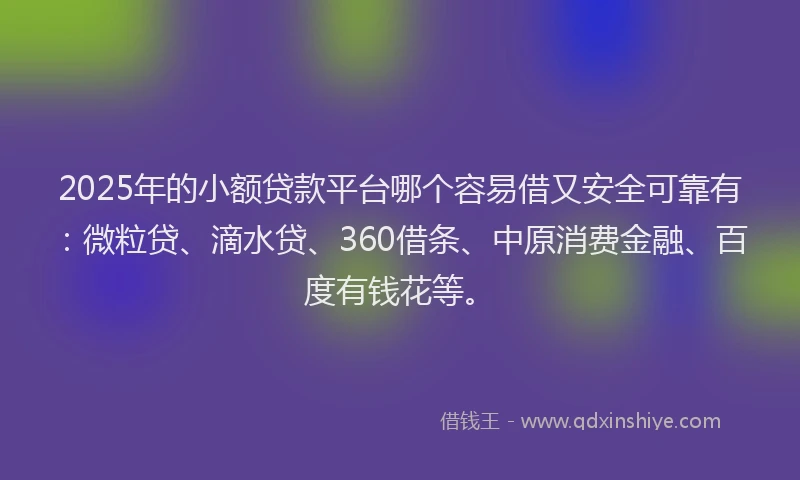 2025年的小额贷款平台哪个容易借又安全可靠有：微粒贷、滴水贷、360借条、中原消费金融、百度有钱花等。