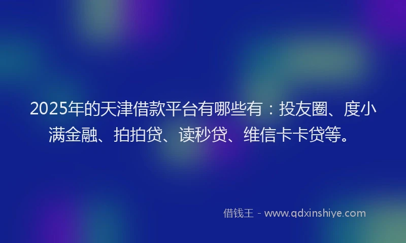 2025年的天津借款平台有哪些有：投友圈、度小满金融、拍拍贷、读秒贷、维信卡卡贷等。