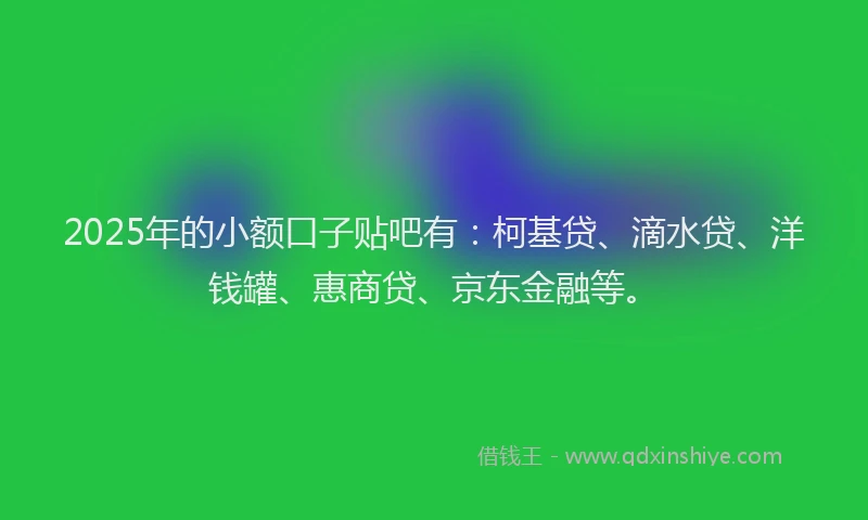 2025年的小额口子贴吧有：柯基贷、滴水贷、洋钱罐、惠商贷、京东金融等。