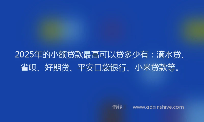 2025年的小额贷款最高可以贷多少有：滴水贷、省呗、好期贷、平安口袋银行、小米贷款等。