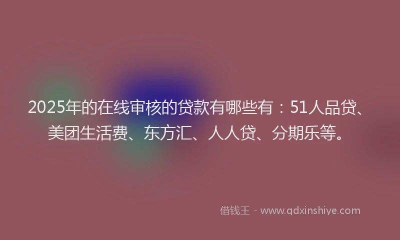 2025年的在线审核的贷款有哪些有：51人品贷、美团生活费、东方汇、人人贷、分期乐等。