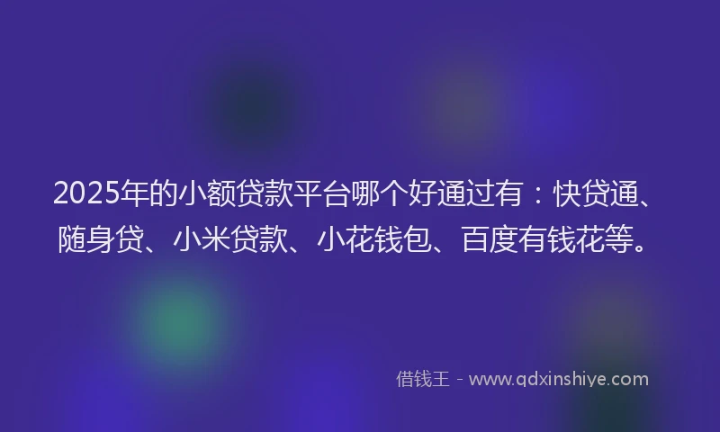 2025年的小额贷款平台哪个好通过有：快贷通、随身贷、小米贷款、小花钱包、百度有钱花等。