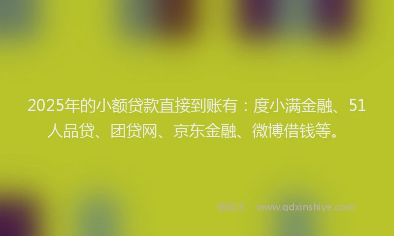 2025年的小额贷款直接到账有：度小满金融、51人品贷、团贷网、京东金融、微博借钱等。