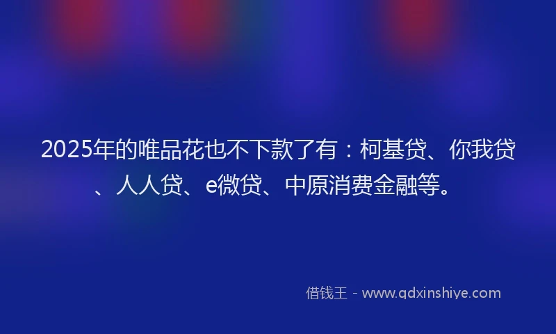 2025年的唯品花也不下款了有：柯基贷、你我贷、人人贷、e微贷、中原消费金融等。