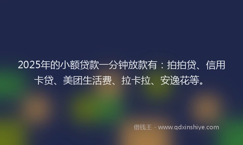 2025年的小额贷款一分钟放款有：拍拍贷、信用卡贷、美团生活费、拉卡拉、安逸花等。