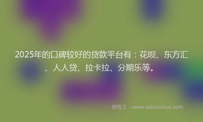 2025年的口碑较好的贷款平台有：花呗、东方汇、人人贷、拉卡拉、分期乐等。
