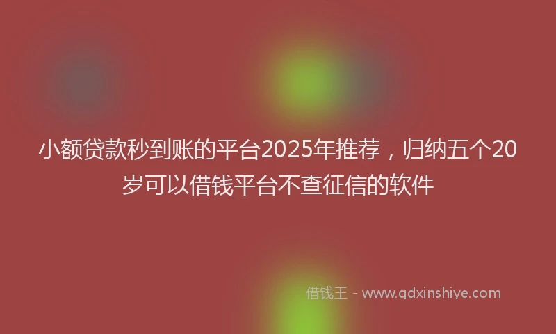 小额贷款秒到账的平台2025年推荐，归纳五个20岁可以借钱平台不查征信的软件