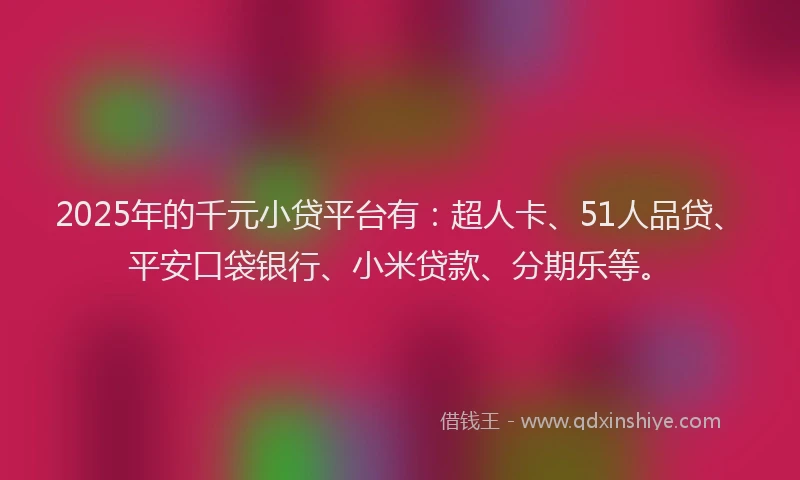 2025年的千元小贷平台有：超人卡、51人品贷、平安口袋银行、小米贷款、分期乐等。