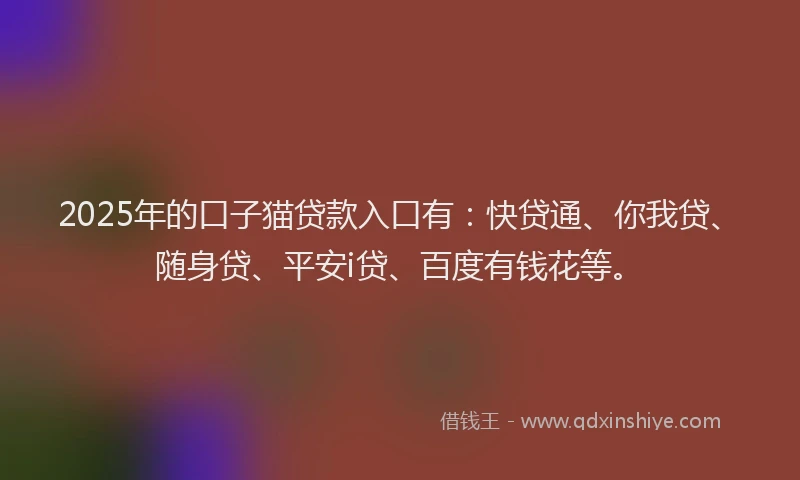 2025年的口子猫贷款入口有：快贷通、你我贷、随身贷、平安i贷、百度有钱花等。