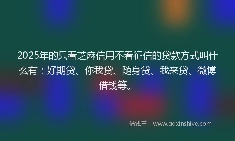 2025年的只看芝麻信用不看征信的贷款方式叫什么有：好期贷、你我贷、随身贷、我来贷、微博借钱等。