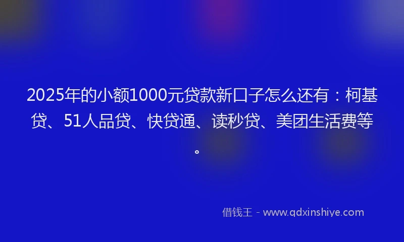 2025年的小额1000元贷款新口子怎么还有：柯基贷、51人品贷、快贷通、读秒贷、美团生活费等。