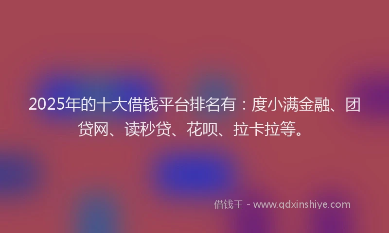 2025年的十大借钱平台排名有：度小满金融、团贷网、读秒贷、花呗、拉卡拉等。