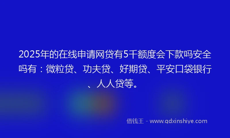 2025年的在线申请网贷有5千额度会下款吗安全吗有：微粒贷、功夫贷、好期贷、平安口袋银行、人人贷等。