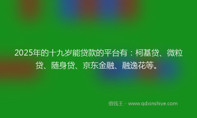 2025年的十九岁能贷款的平台有：柯基贷、微粒贷、随身贷、京东金融、融逸花等。
