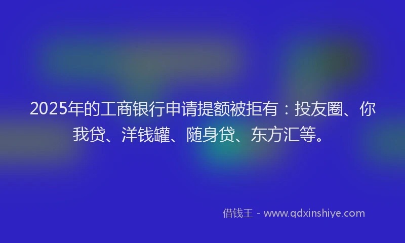 2025年的工商银行申请提额被拒有：投友圈、你我贷、洋钱罐、随身贷、东方汇等。
