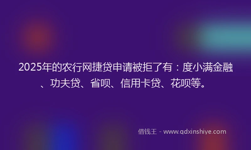 2025年的农行网捷贷申请被拒了有：度小满金融、功夫贷、省呗、信用卡贷、花呗等。