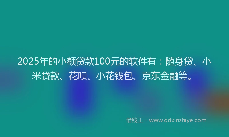 2025年的小额贷款100元的软件有：随身贷、小米贷款、花呗、小花钱包、京东金融等。