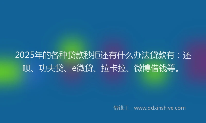 2025年的各种贷款秒拒还有什么办法贷款有：还呗、功夫贷、e微贷、拉卡拉、微博借钱等。